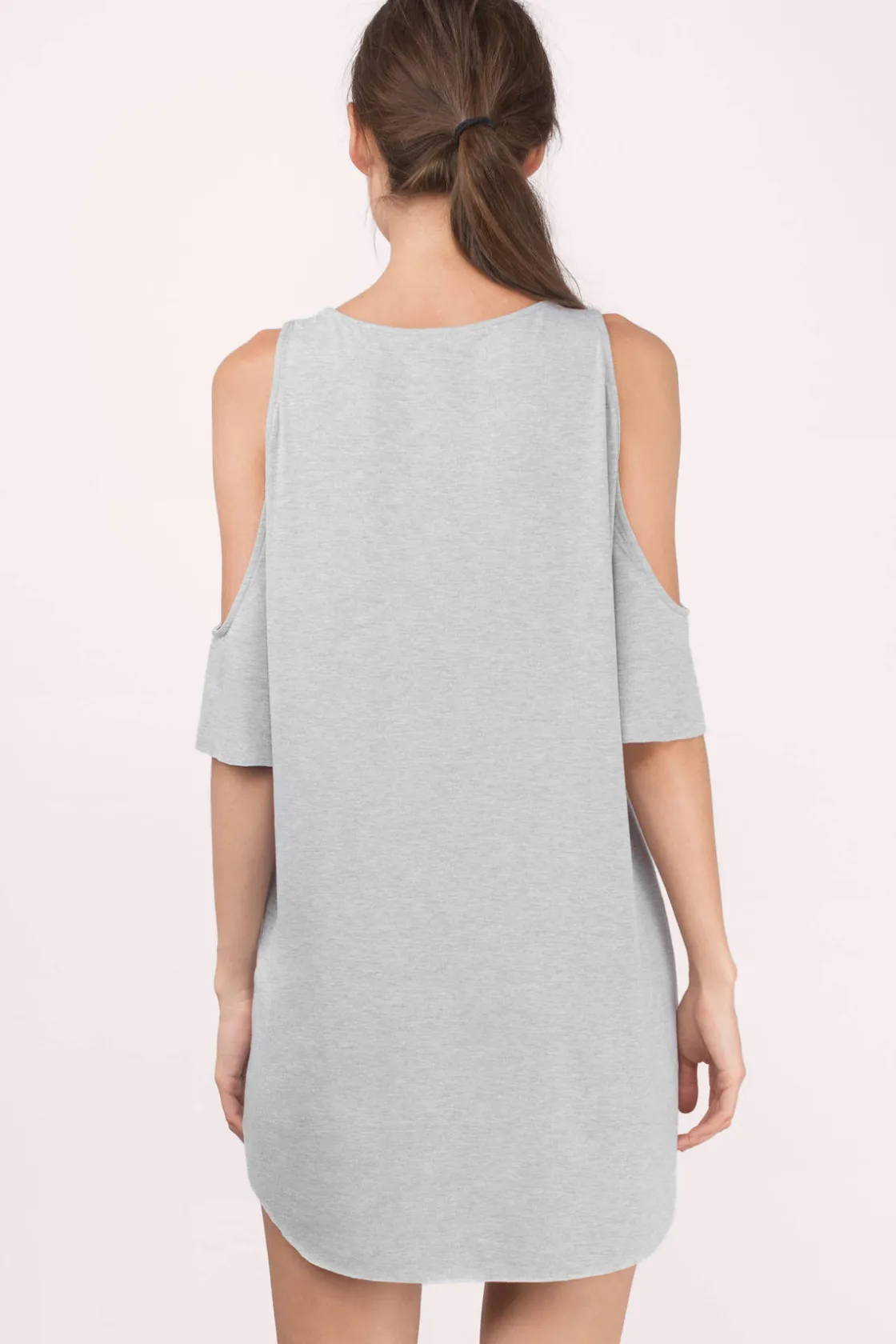 Tobi Daydream Cold Shoulder Shift Mini Dress - Heather Grey