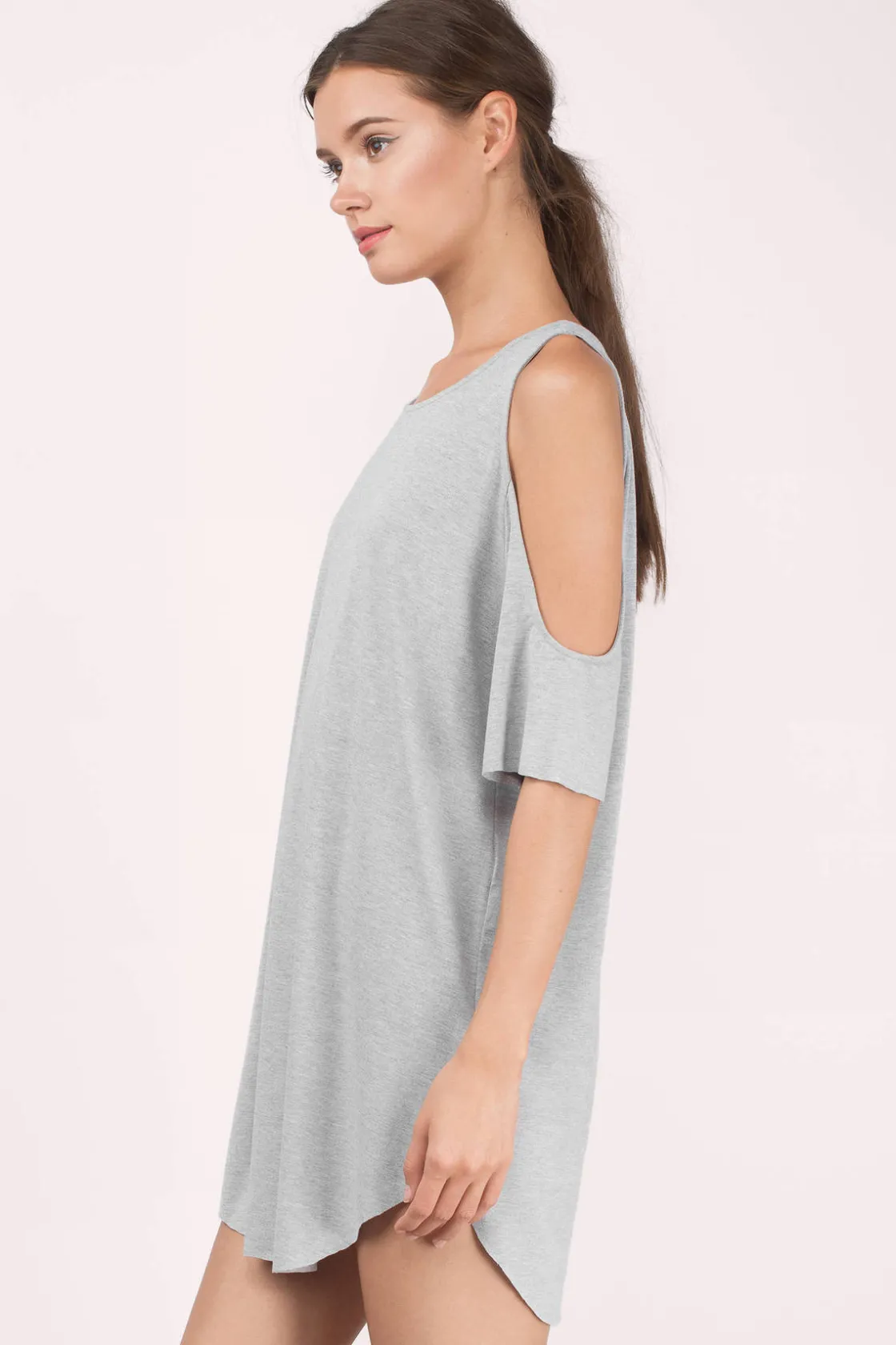 Tobi Daydream Cold Shoulder Shift Mini Dress - Heather Grey