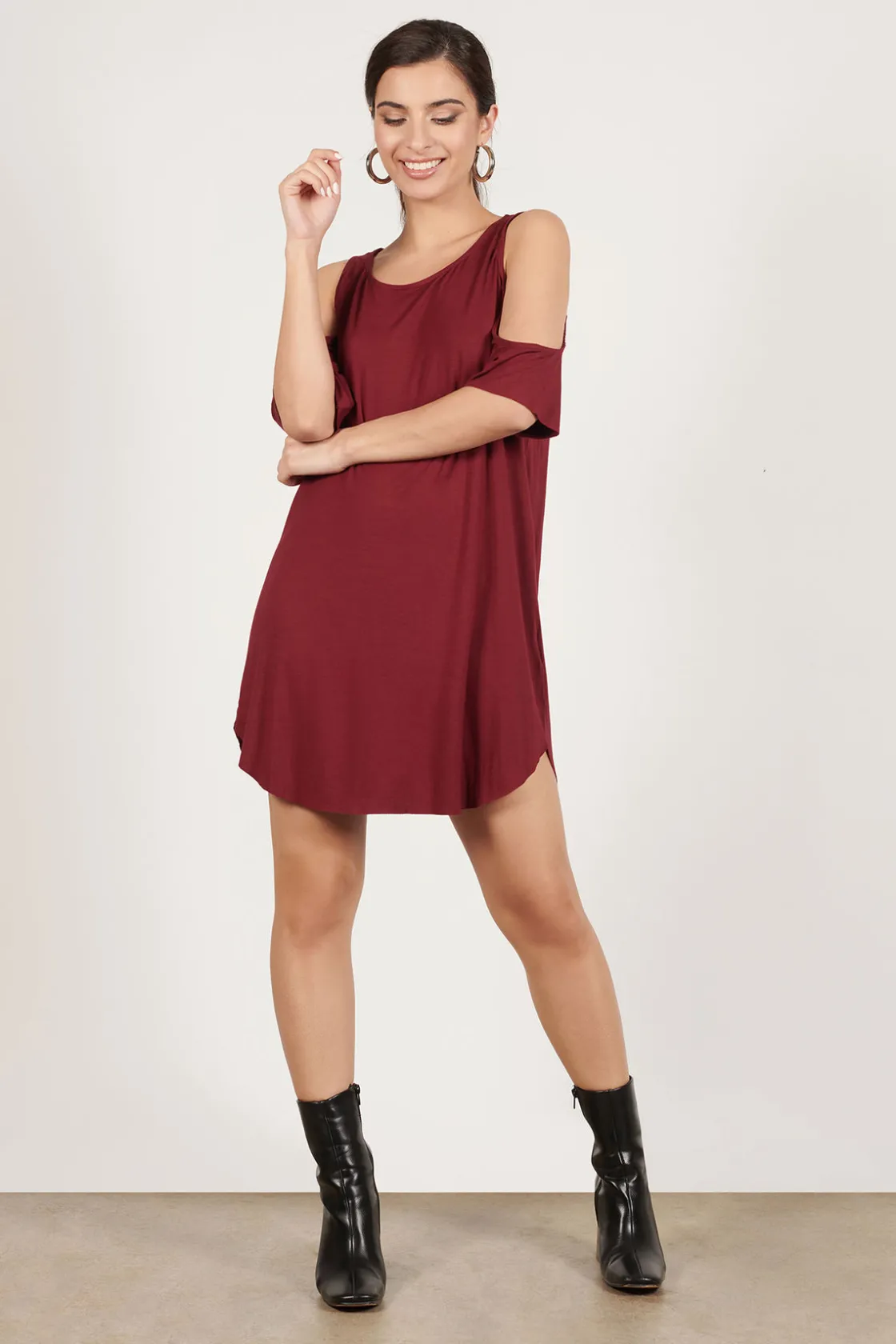 Tobi Daydream Cold Shoulder Shift Mini Dress - Heather Grey