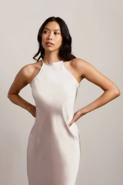 Tobi Deep Dive Satin Halter Midi Dress -