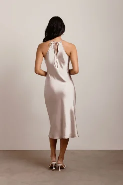 Tobi Deep Dive Satin Halter Midi Dress -