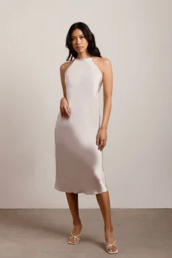 Tobi Deep Dive Satin Halter Midi Dress -