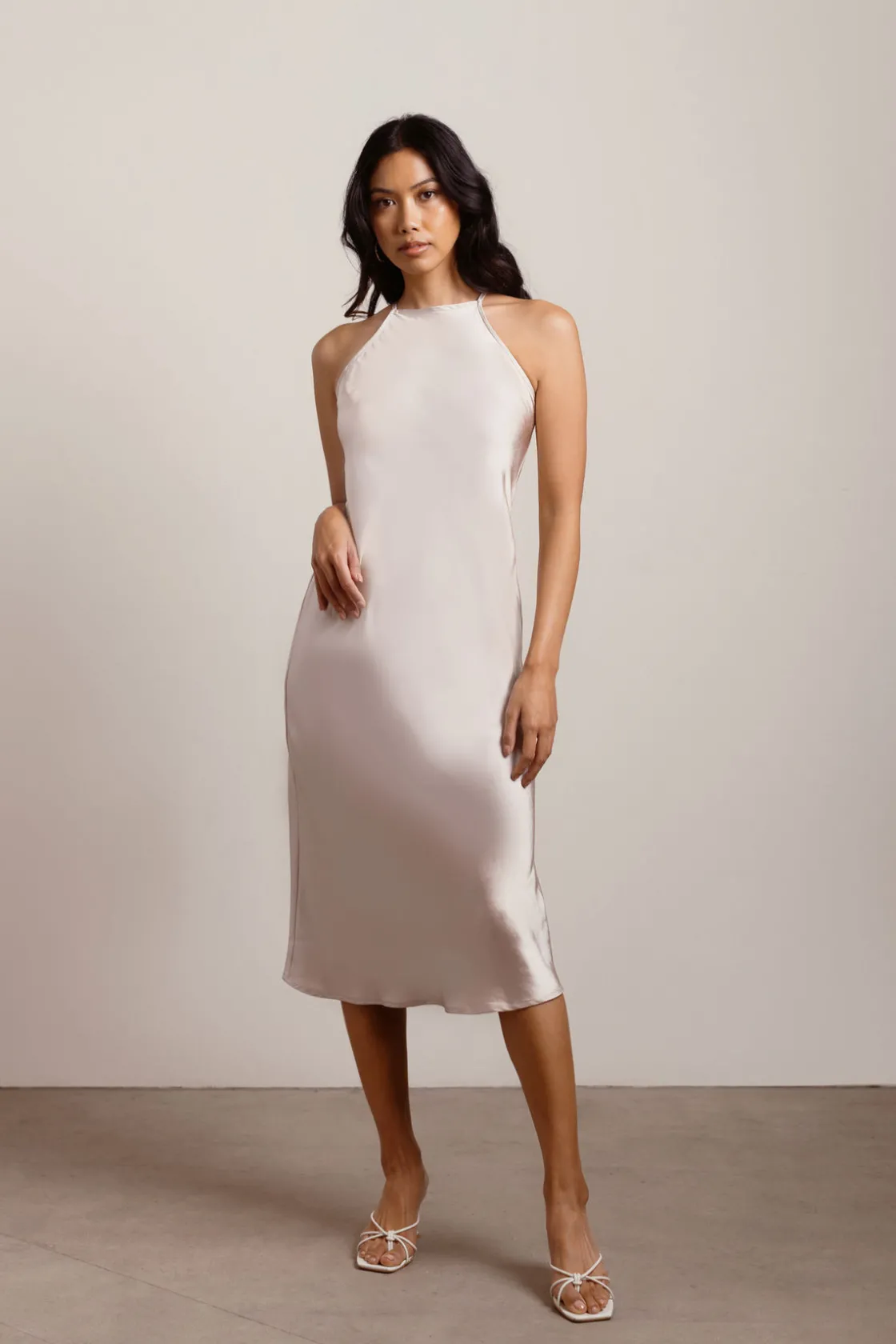 Tobi Deep Dive Satin Halter Midi Dress -