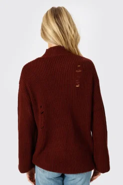 Tobi Deep End Distressed Sweater - Wine