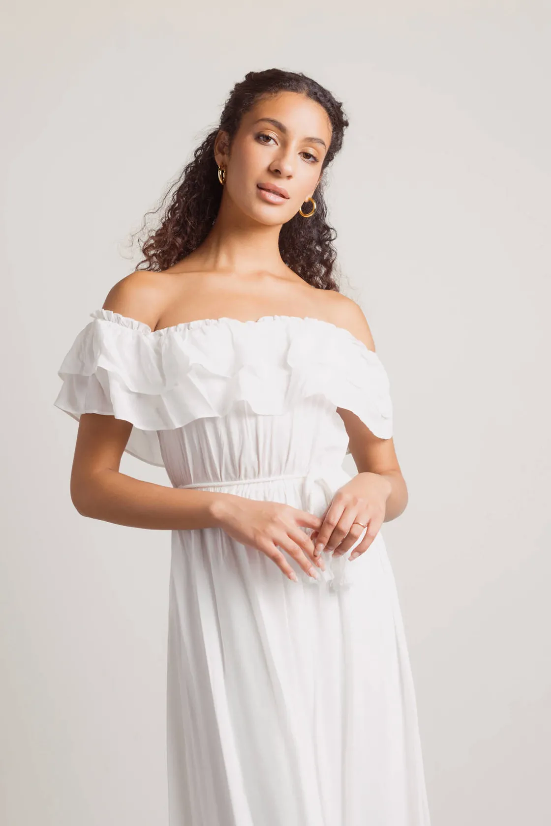 Tobi Del Mar Ruffle Off The Shoulder Maxi Dress -