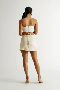 Tobi Demie Satin Mini Skirt - Ecru