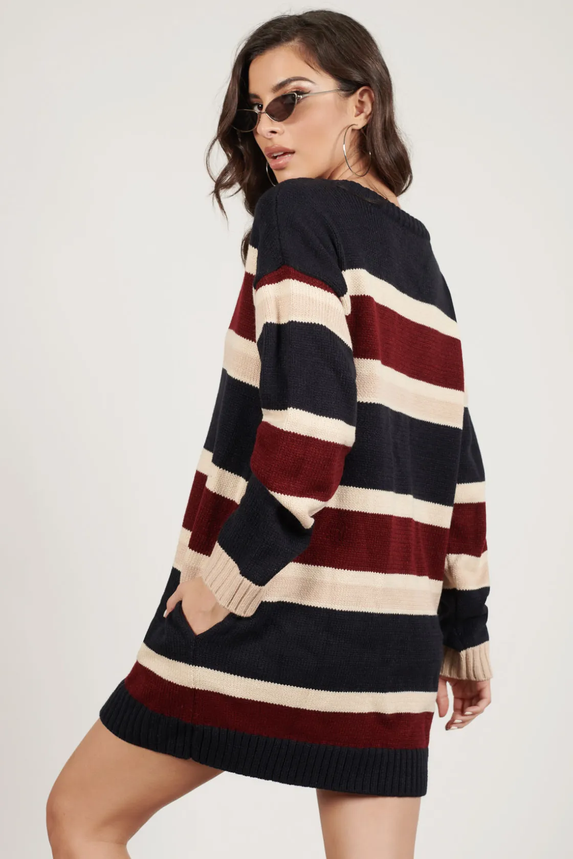 Tobi Diana Stripe Sweater Mini Dress - Rose Multi