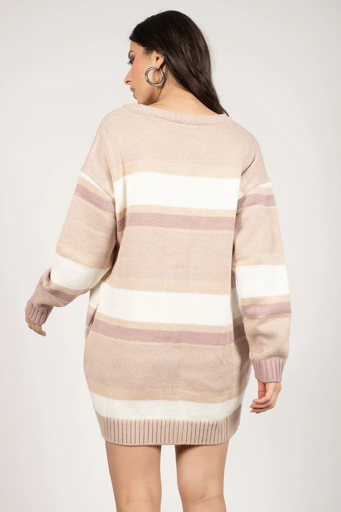 Tobi Diana Stripe Sweater Mini Dress - Rose Multi