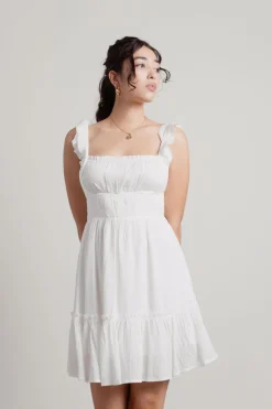 Tobi Dime Piece Smocked Square Neck Mini Dress - White