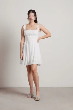 Tobi Dime Piece Smocked Square Neck Mini Dress - White