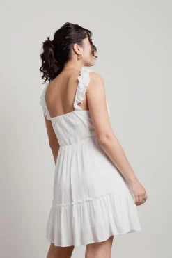 Tobi Dime Piece Smocked Square Neck Mini Dress - White