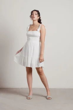 Tobi Dime Piece Smocked Square Neck Mini Dress - White