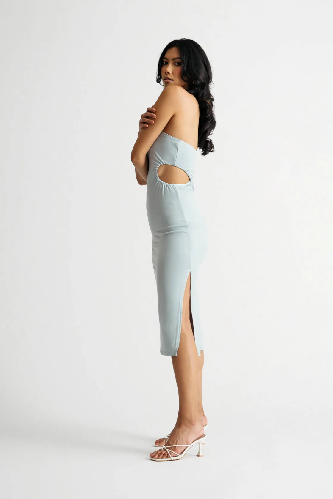 Tobi Divine Time Light Blue Cutout Bodycon Midi Dress