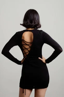 Tobi Do Not Cross Me Lace Up Bodycon Mini Dress -