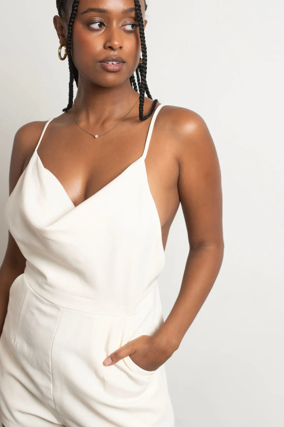 Tobi Don't Call Me Slinky Backless Romper - Cream