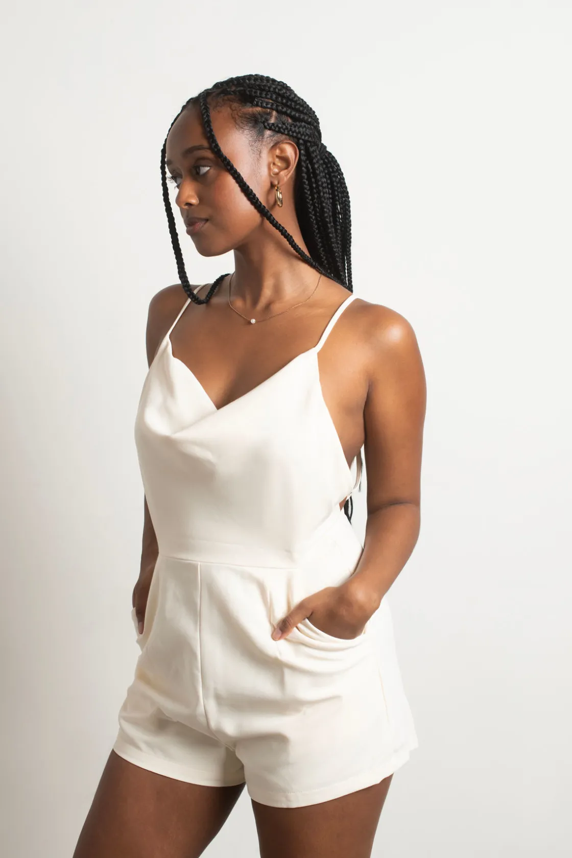 Tobi Don't Call Me Slinky Backless Romper - Cream