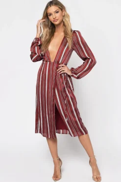 Tobi Don't Leave Plunging Wrap Midi Dress -