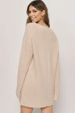 Tobi Don't Let Me Down Plunging Sweater Mini Dress - Toast