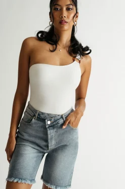 Tobi Double Up One Shoulder One Piece Swimsuit - White