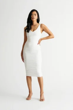 Tobi Down On Love Mesh Ruched Midi Bodycon Dress