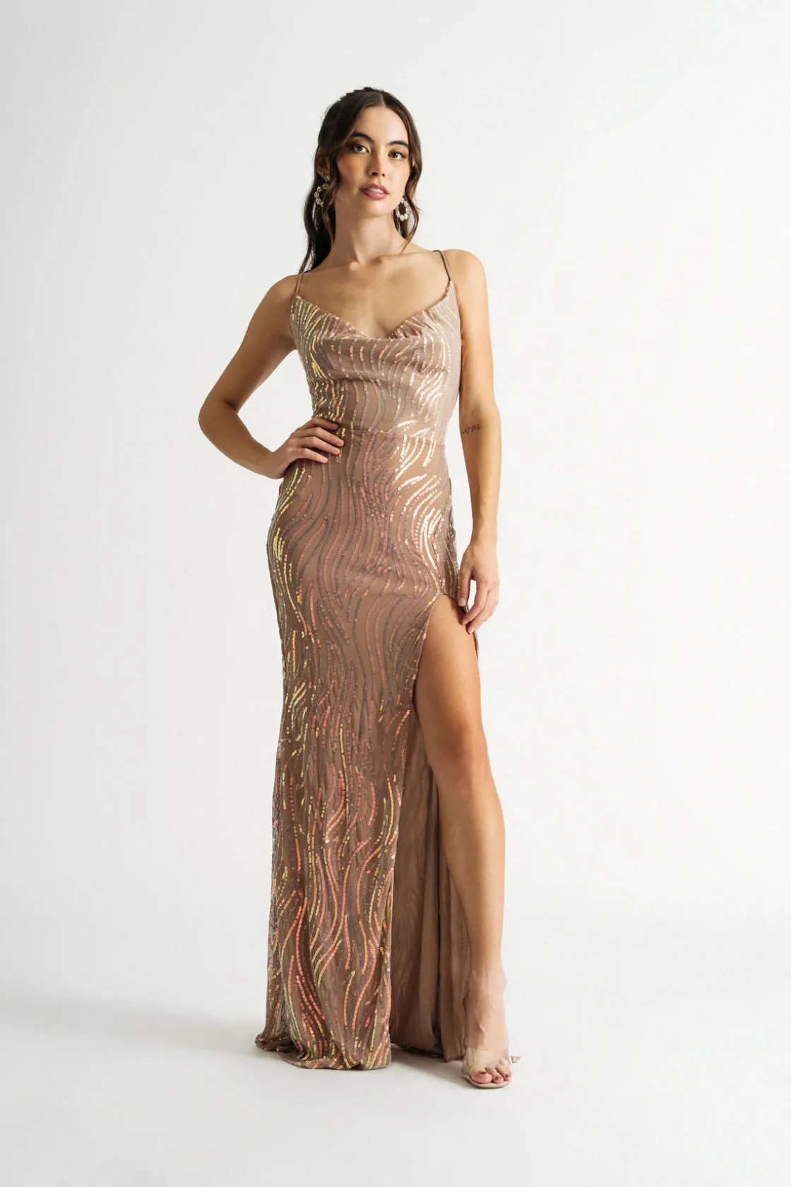 Tobi Dreamy Nights Sequin Slit Maxi Dress -