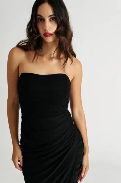 Tobi Dreamy State Black Strapless Ruched Midi Dress