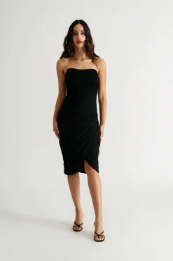Tobi Dreamy State Black Strapless Ruched Midi Dress