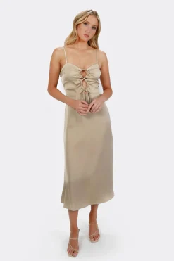 Tobi Ellianne Keyhole Satin Midi Dress -
