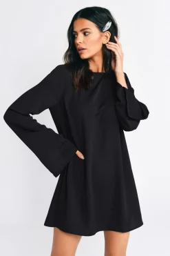 Tobi Ellie Bell Sleeve Open Back Mini Dress - Black