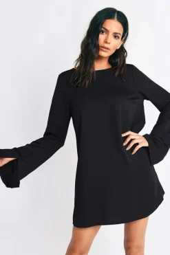 Tobi Ellie Bell Sleeve Open Back Mini Dress - Black