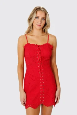 Tobi Elsa Lace Up Eyelet Mini Dress -