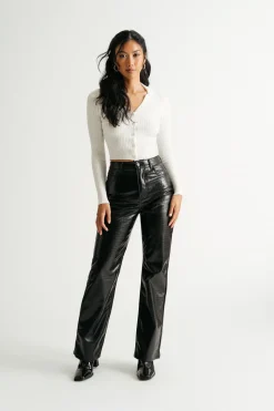 Tobi Emilee Black Ribbed Collared Sweater Top