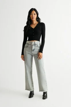 Tobi Emilee Black Ribbed Collared Sweater Top