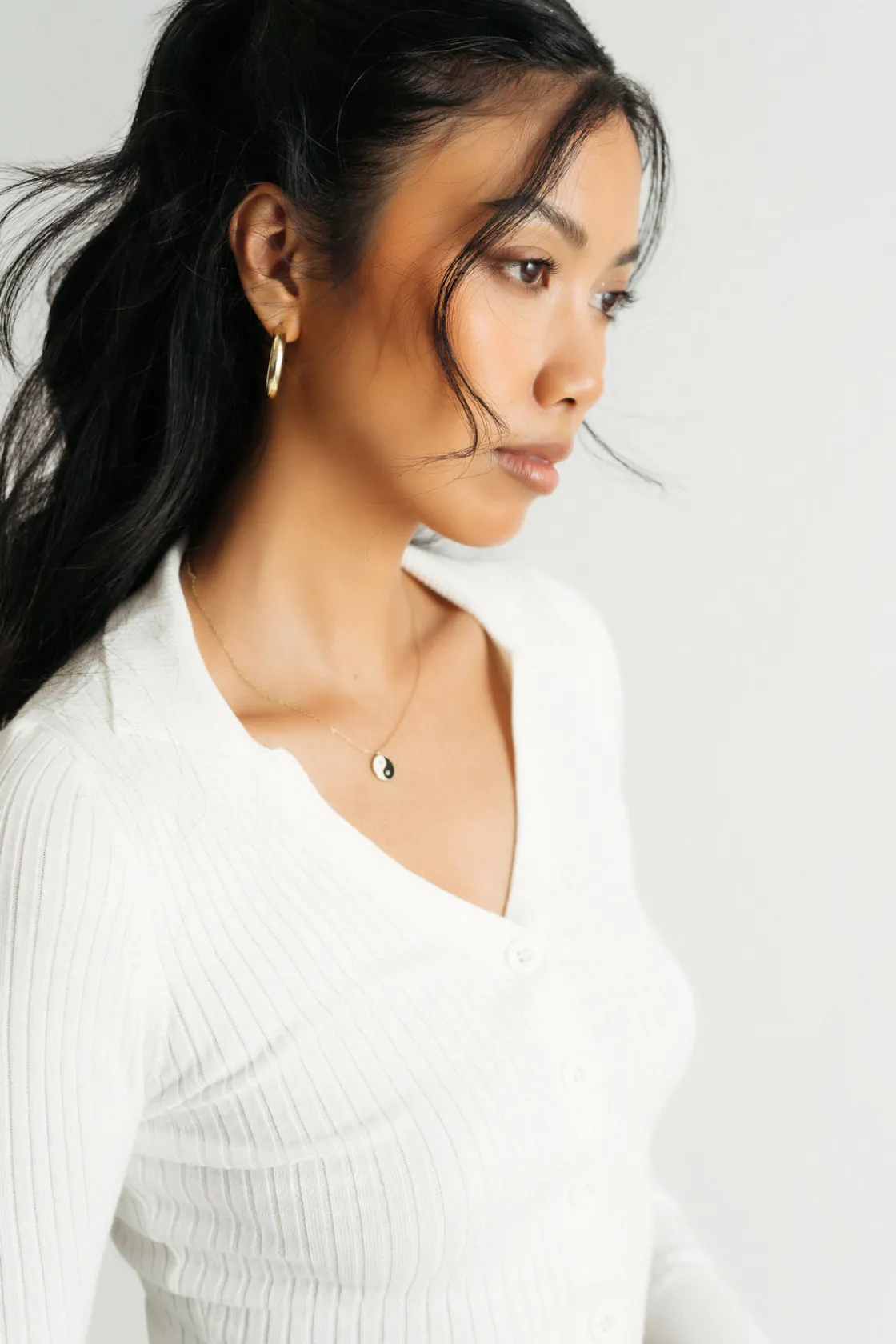 Tobi Emilee Black Ribbed Collared Sweater Top