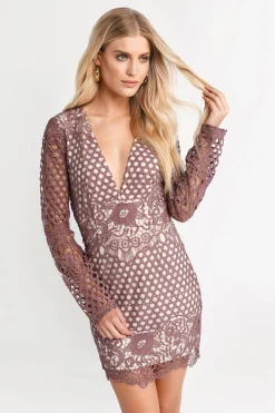 Tobi Emily Plunging Lace Mini Dress - Rose