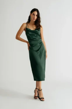 Tobi Emma Satin Cowl Neck Midi Dress - Copper