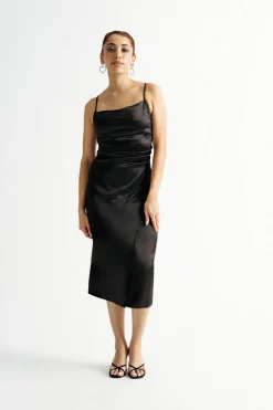 Tobi Emma Satin Cowl Neck Midi Dress - Copper
