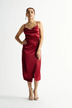 Tobi Emma Satin Cowl Neck Midi Dress - Copper
