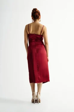 Tobi Emma Satin Cowl Neck Midi Dress - Copper