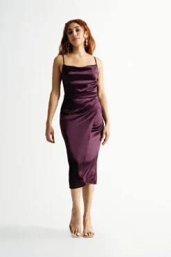 Tobi Emma Satin Cowl Neck Midi Dress - Copper