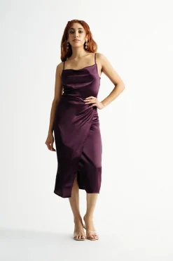 Tobi Emma Satin Cowl Neck Midi Dress - Copper