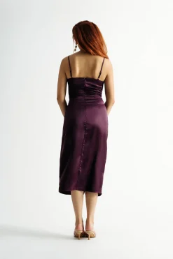 Tobi Emma Satin Cowl Neck Midi Dress - Copper
