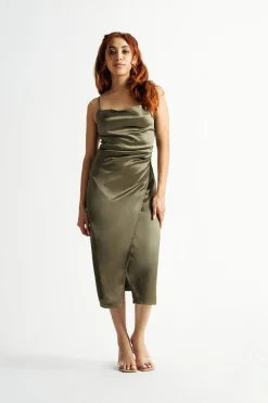 Tobi Emma Satin Cowl Neck Midi Dress - Copper
