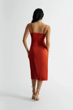 Tobi Emma Satin Cowl Neck Midi Dress - Copper