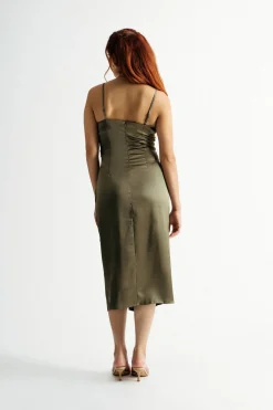 Tobi Emma Satin Cowl Neck Midi Dress - Copper