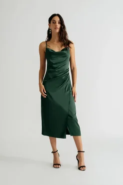 Tobi Emma Satin Cowl Neck Midi Dress - Copper