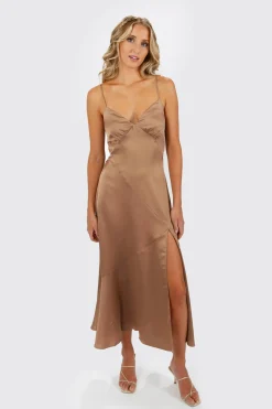 Tobi Emmalyn Satin Slit Midi Dress -