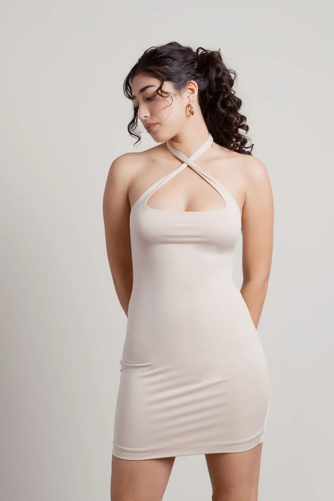 Tobi Emmie Cross Halter Bodycon Mini Dress -