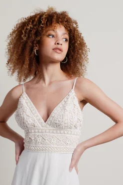 Tobi Enchanted Crochet Deep V Maxi Dress - White