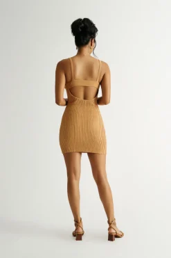 Tobi End Up Here Ribbed Open Back Mini Dress - Ruby Red